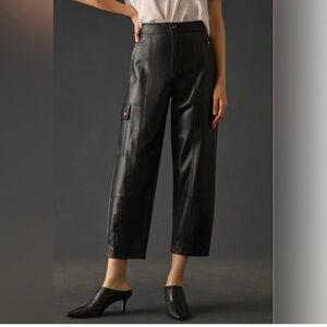 Anthropologie Black Faux Leather Cargo Crop Pants